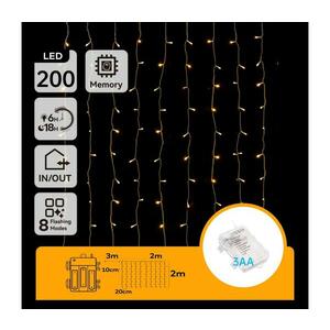 B.V. - LED-es kültéri karácsonyi fényfüzér 200×LED, 8 funkciós, 3×AA, 5×2 m, IP44, meleg fehér B10303K3F kép