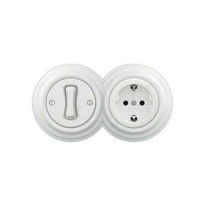 Reblig - Retro egypólusú 1-es kapcsoló és SCHUKO 230 V aljzat kerettel, hófehér 2xRG0152+RG0145+RG0160 kép