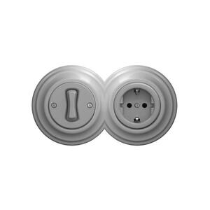 Reblig - Retro 1-es egypólusú kapcsoló és SCHUKO 230 V aljzat kerettel, szürke 2xRG0053+RG0046+RG0111 kép