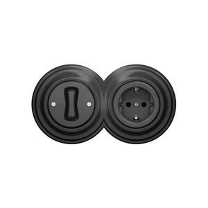 Reblig-Retro egypólusú 1-es kapcsoló és SCHUKO 230 V aljzat antracit színű kerettel 2xRG0044+RG0037+RG0110 kép