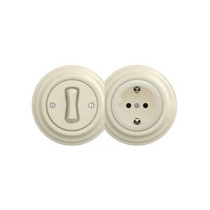 Reblig - Retro egypólusú 1-es kapcsoló és SCHUKO 230V aljzat kerettel, bézs 2xRG0135+RG0128+RG0144 kép