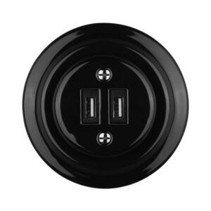 Reblig - retró porcelán USB fali aljzat kerettel 2xUSB-A fekete RGUSB-B kép