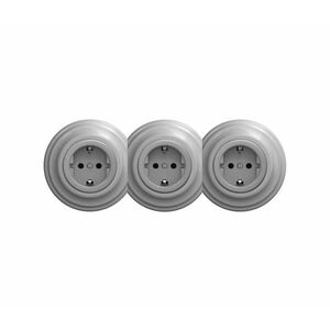 Reblig - Háromfoglalatos retro háztartási fali konnektor kerettel SCHUKO 230V szürke RG0054+2xRG0053+3xRG0111 kép