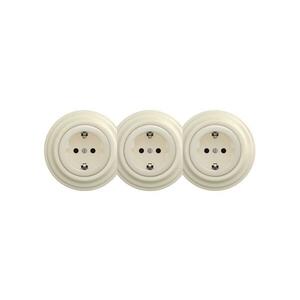 Reblig - Háromtagos retro háztartási fali konnektor kerettel SCHUKO 230V bézs RG0136+2xRG0135+3xRG0144 kép
