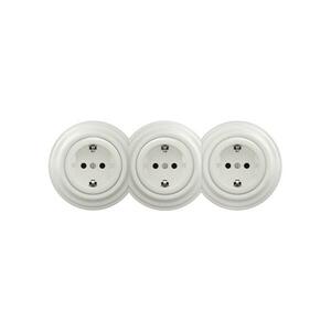 Reblig - Hármas retro háztartási fali aljzat kerettel, SCHUKO 230 V, kerámia, fehér RG0009+2xRG0008+3xRG0106 kép