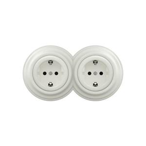 Reblig -Dupla retro fali konnektor kerettel SCHUKO 230V kerámia fehér 2xRG0008+2xRG0106 kép