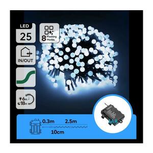B.V. - LED kültéri karácsonyi fényfüzér 25xLED/8 üzemmód 3xAA 2, 8m IP44 hideg fehér B10303K5J kép