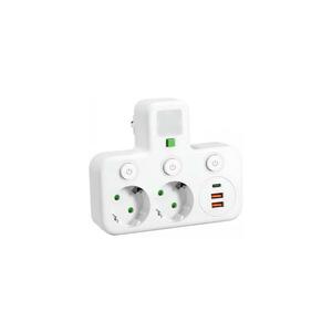 Hálózati elosztó kapcsolóval és LED-világítással LINEA 2Z + 3x USB A/C SCHUKO 4000K fehér 004877 kép