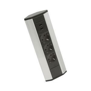 Sarokba szerelhető csatlakozóoszlop 3x230V + 2xUSB-A fekete/ezüst 20483 kép