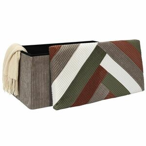 Összehajtható tárolós pad, patchwork kordbársony 76x38 cm, szürkés-barna mintás - CHERANCE - Butopêa kép