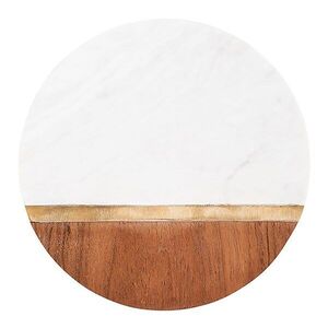 MARBLE KITCHEN márvány/fa alátét sárgaréz csíkkal, Ø 30 cm kép