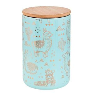 QUEEN IT tárolódoboz bambusz fedéllel 1100ml, menta-arany láma kép