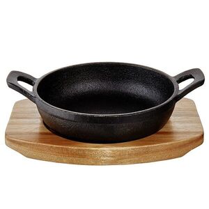 HOT IRON mini öntöttvas serpenyő fa alátéttel, 12 cm kép
