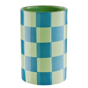 CHECKER kerámia váza 20cm menta/kék kép