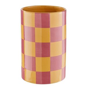 CHECKER kerámia váza 20cm sárga/rózsaszín kép
