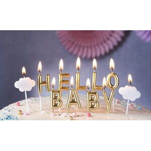 HELLO BABY arany gyertya szett kép