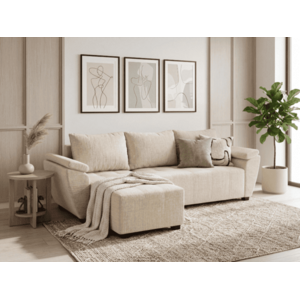 LIVARO L alakú kihúzható, megfordítható sarokkanapé 251x140 cm, krém kép