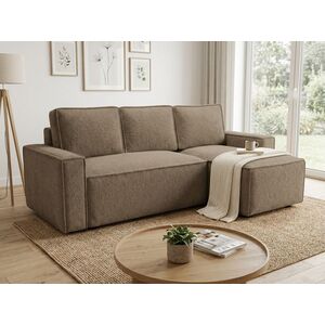 SMART BOUCLE L alakú kihúzható, megfordítható sarokkanapé 232x143 cm, sötétbézs kép
