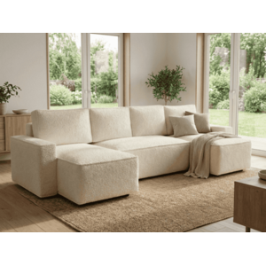 Kihúzható U alakú ülőgarnitúra SMART BOUCLE 303x143 cm, krémszínű kép