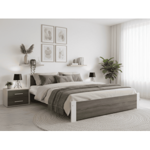 Ágy IKAROS 140 x 200 cm, fehér/szarvasgomba tölgy Matrac: Deluxe 10 cm matraccal, Ágyrács: Lamellás ágyráccsal kép