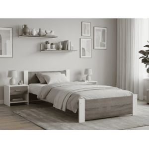 Ágy IKAROS 90 x 200 cm, fehér/szarvasgomba tölgy Matrac: Deluxe 10 cm matraccal, Ágyrács: Lamellás ágyráccsal kép