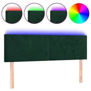 vidaXL sötétzöld bársony LED-es fejtámla 144x5x78/88 cm kép