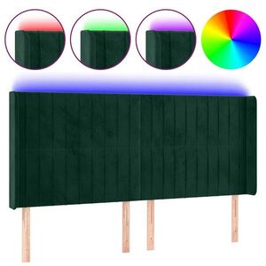 vidaXL sötétzöld bársony LED-es fejtámla 183x16x118/128 cm kép