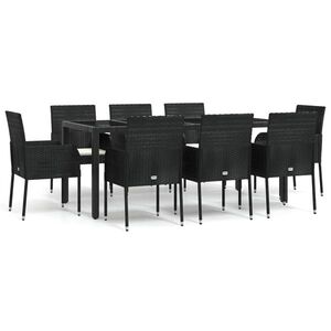 vidaXL 9 részes fekete polyrattan kerti étkezőgarnitúra párnákkal kép
