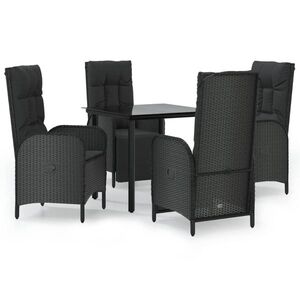 vidaXL 5 részes fekete polyrattan kerti étkezőgarnitúra párnákkal kép