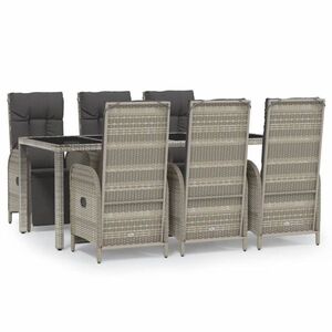 vidaXL 7 részes szürke polyrattan kerti étkezőgarnitúra párnával kép