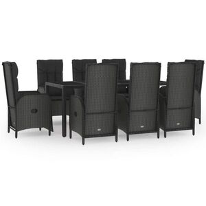 vidaXL 9 részes fekete polyrattan kerti étkezőgarnitúra párnákkal kép