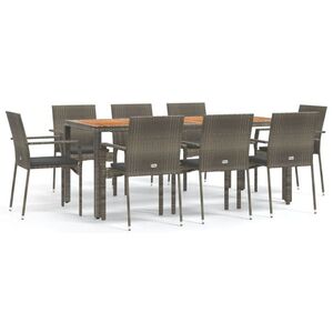 vidaXL 9 részes szürke polyrattan kerti étkezőgarnitúra párnával kép