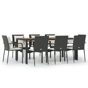 vidaXL 9 részes fekete polyrattan kerti étkezőgarnitúra párnákkal kép