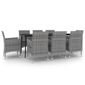 9 részes szürke polyrattan kerti étkezőgarnitúra párnákkal kép