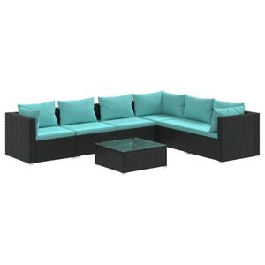 vidaXL 7 részes fekete polyrattan kerti ülőgarnitúra párnákkal kép