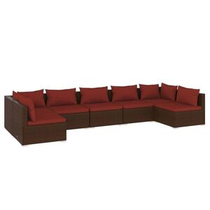 vidaXL 7 részes barna polyrattan kerti ülőgarnitúra párnákkal kép