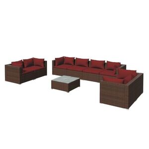 vidaXL 9 részes barna polyrattan kerti ülőgarnitúra párnákkal kép