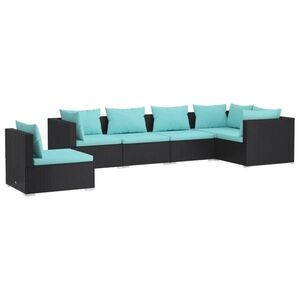 vidaXL 6 részes fekete polyrattan kerti ülőgarnitúra párnákkal kép
