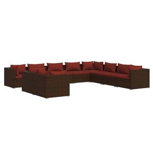 vidaXL 10 részes barna polyrattan kerti bútorszett párnákkal kép