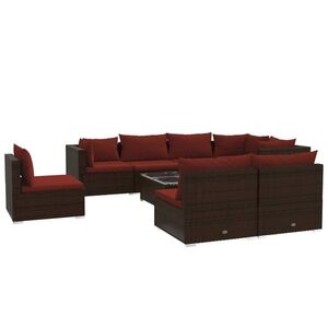 vidaXL 9 részes barna polyrattan kerti ülőgarnitúra párnákkal kép