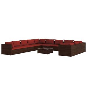 vidaXL 12-részes barna polyrattan kerti bútorszett párnákkal kép