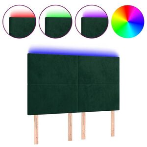 vidaXL sötétzöld bársony LED-es fejtámla 144x5x118/128 cm kép