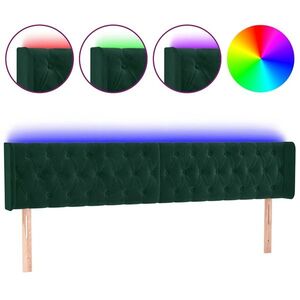 vidaXL sötétzöld bársony LED-es fejtámla 203 x 16 x 78/88 cm kép