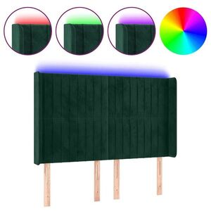 vidaXL sötétzöld bársony LED-es fejtámla 147x16x118/128 cm kép