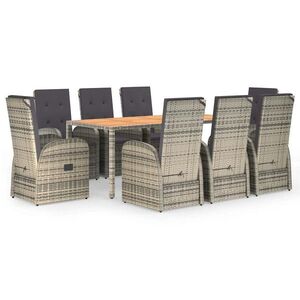 vidaXL 9 részes szürke polyrattan kerti étkezőgarnitúra párnával kép