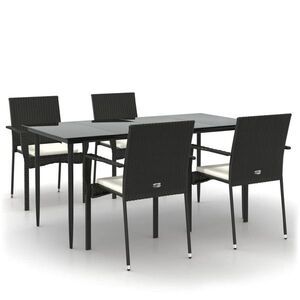 vidaXL 5 részes fekete polyrattan kerti étkezőgarnitúra párnákkal kép
