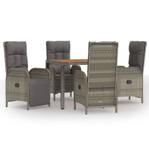 vidaXL 5 részes szürke polyrattan kerti étkezőgarnitúra párnával kép