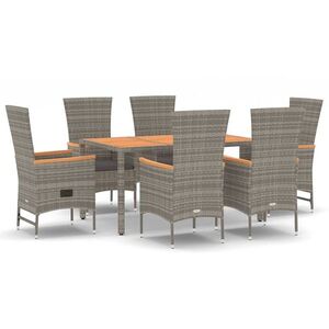 vidaXL 7 részes szürke polyrattan kerti étkezőgarnitúra párnával kép