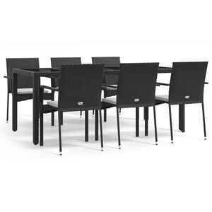 vidaXL 7 részes fekete polyrattan kerti étkezőgarnitúra párnával kép