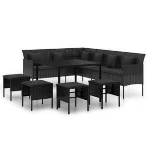 vidaXL 6 részes fekete polyrattan kerti étkezőgarnitúra párnákkal kép
